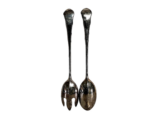 Art Nouveau Silverplate Rose Salad Servers c.1900