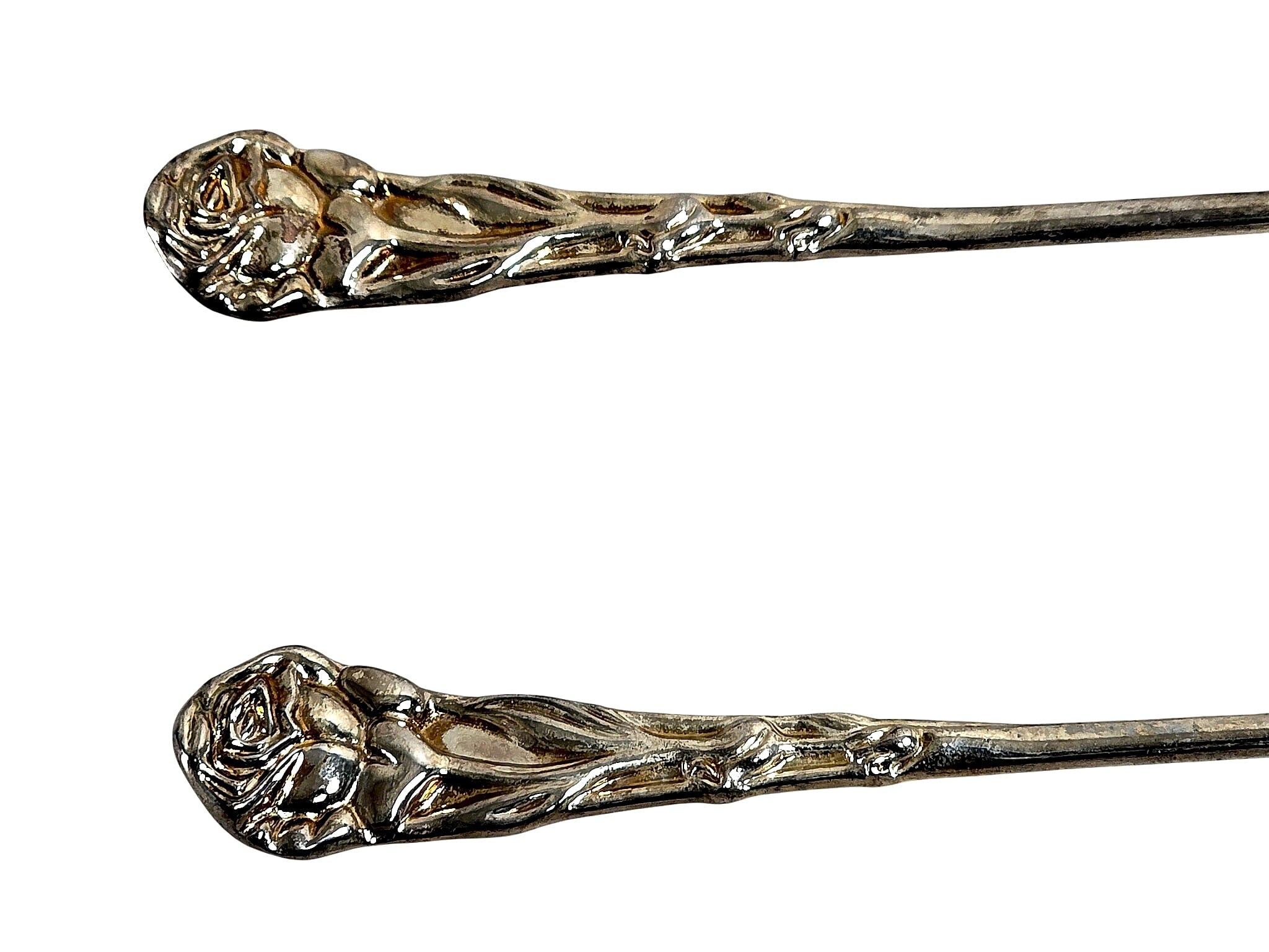 Art Nouveau Silverplate Rose Salad Servers c.1900