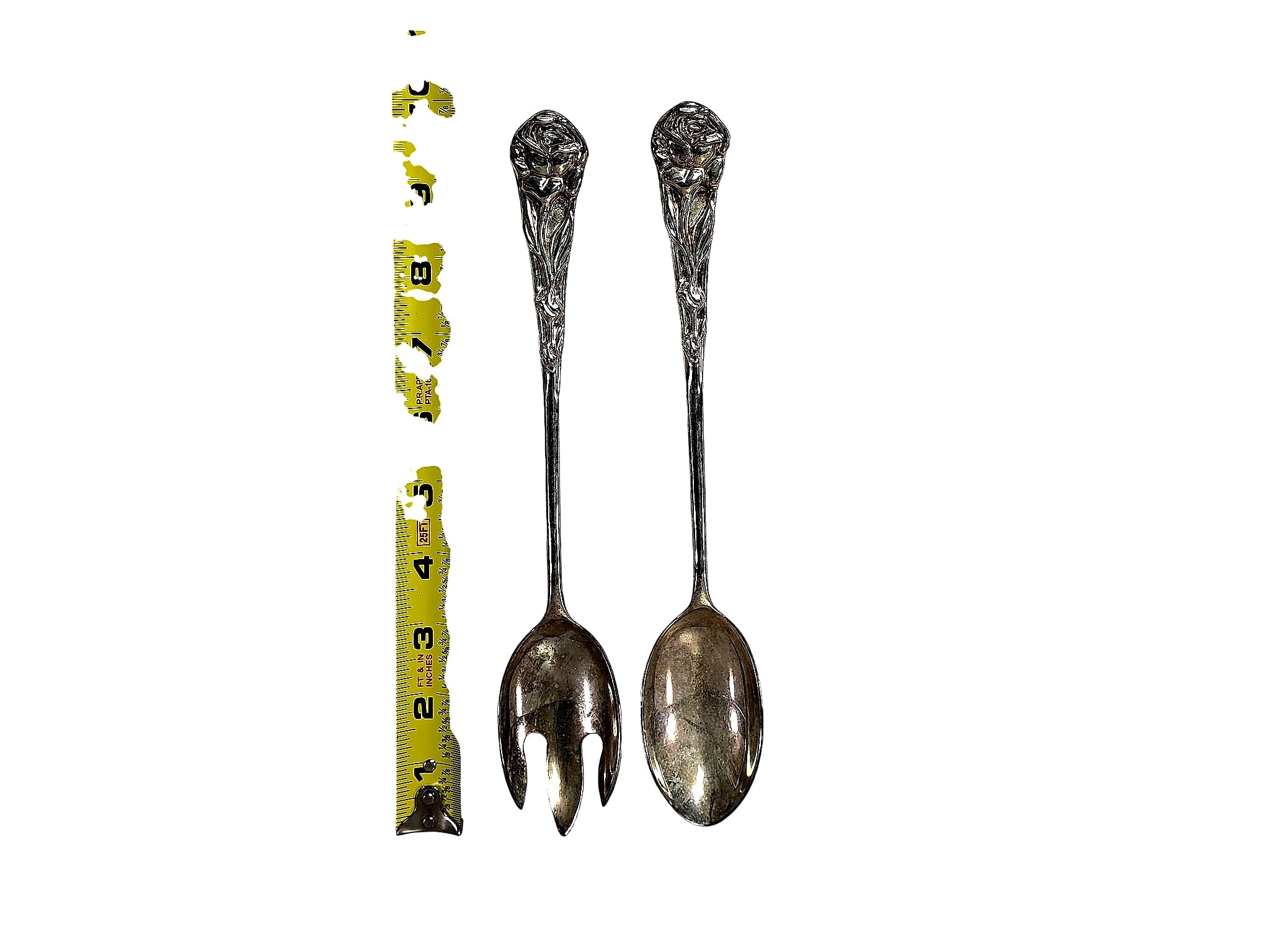 Art Nouveau Silverplate Rose Salad Servers c.1900