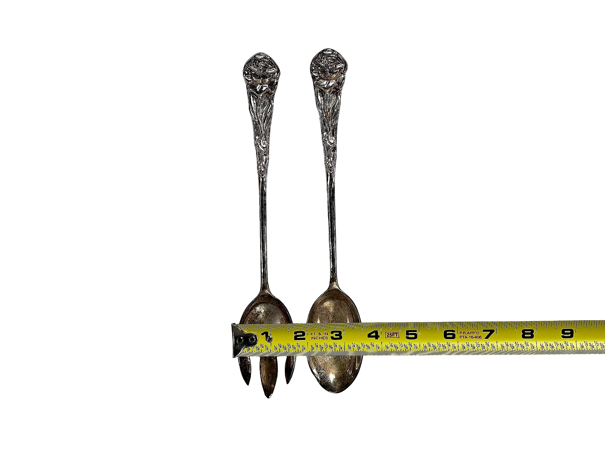 Art Nouveau Silverplate Rose Salad Servers c.1900