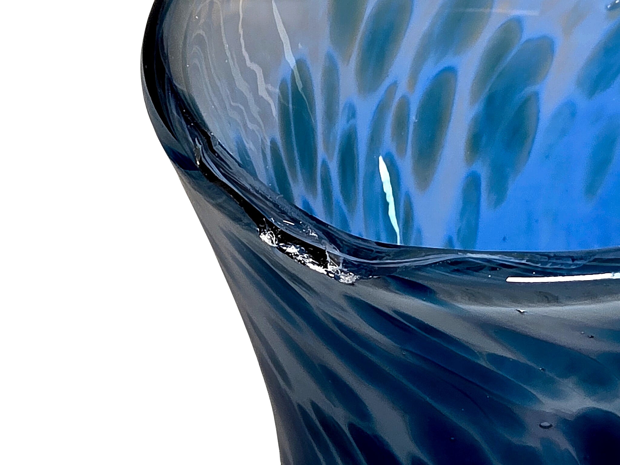 Hand Blown Spatter Art Glass Bud Vase Blue Green 9.5in