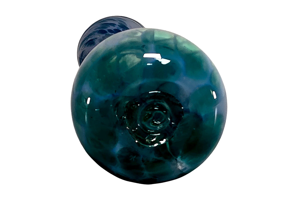 Hand Blown Spatter Art Glass Bud Vase Blue Green 9.5in