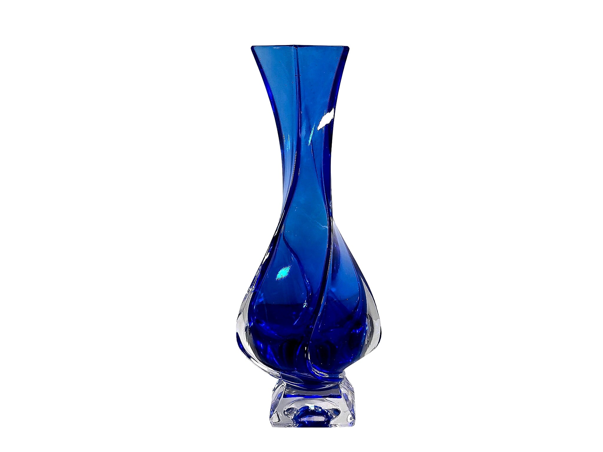 Cobalt Sommerso Cased Art Glass Bud Vase Mid 20th C