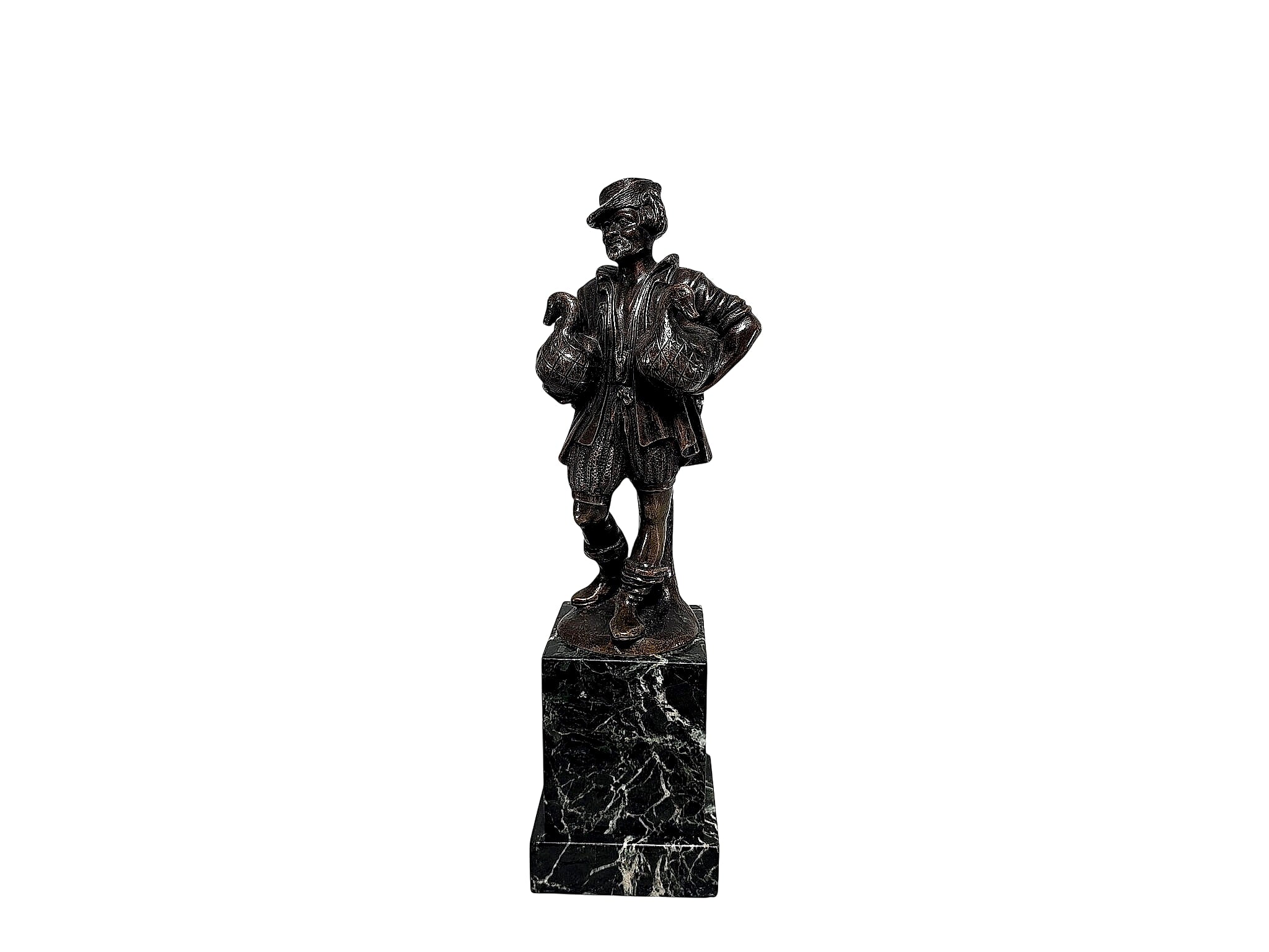 Lenz Austrian Bronze Goose Vendor Figure Marble Base