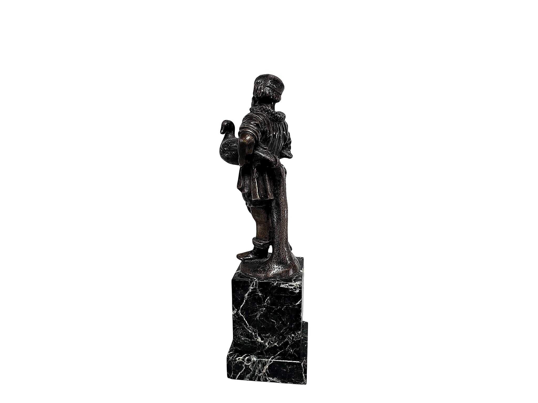 Lenz Austrian Bronze Goose Vendor Figure Marble Base