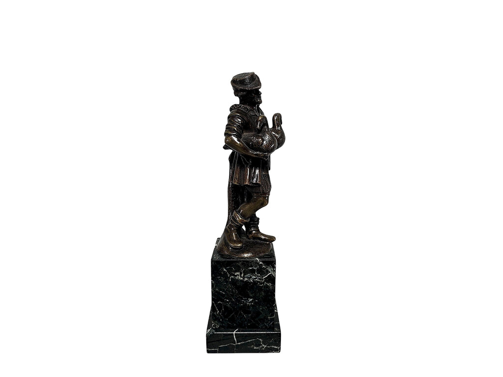 Lenz Austrian Bronze Goose Vendor Figure Marble Base