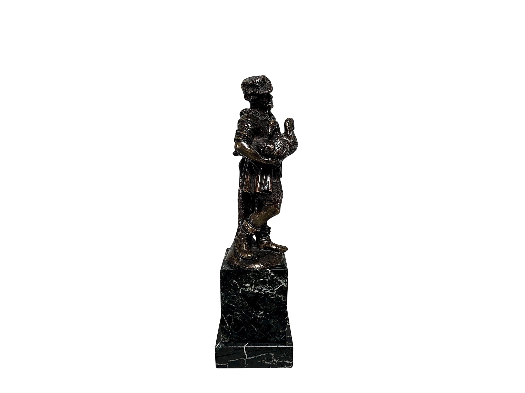 Lenz Austrian Bronze Goose Vendor Figure Marble Base