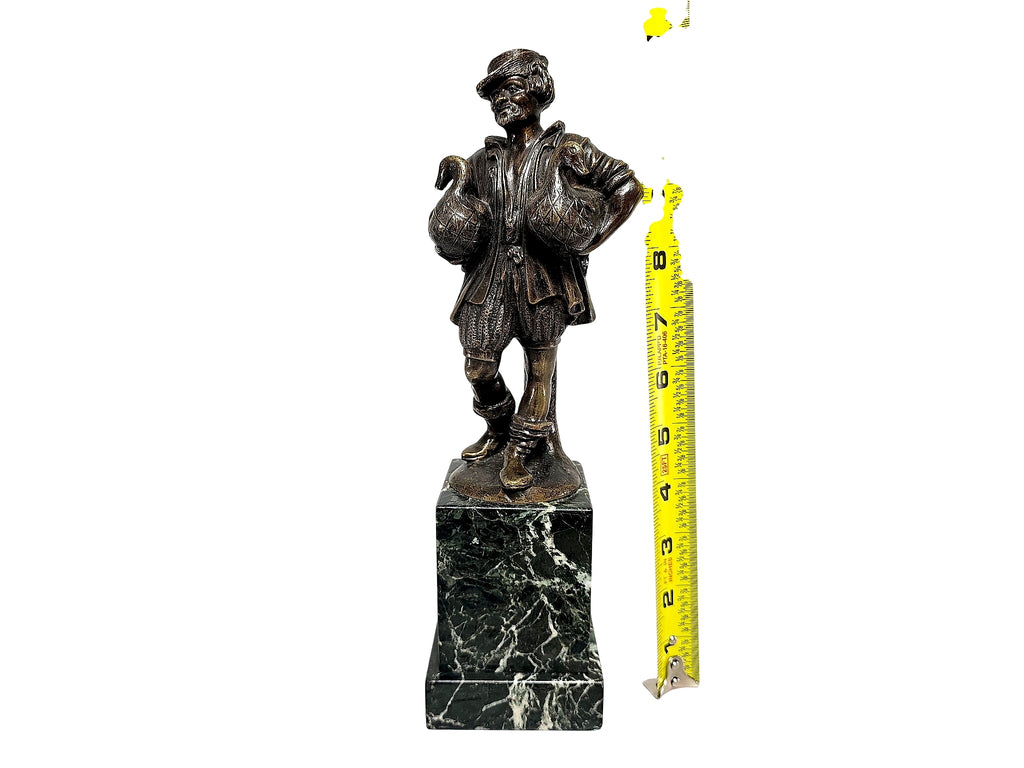 Lenz Austrian Bronze Goose Vendor Figure Marble Base