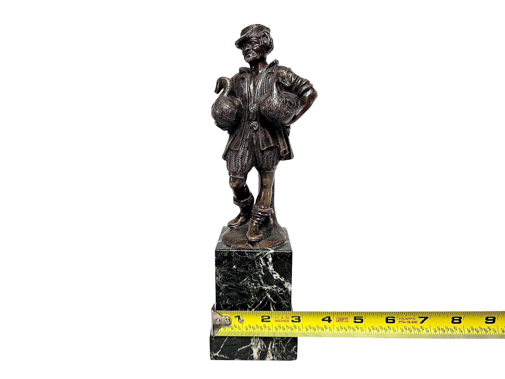 Lenz Austrian Bronze Goose Vendor Figure Marble Base