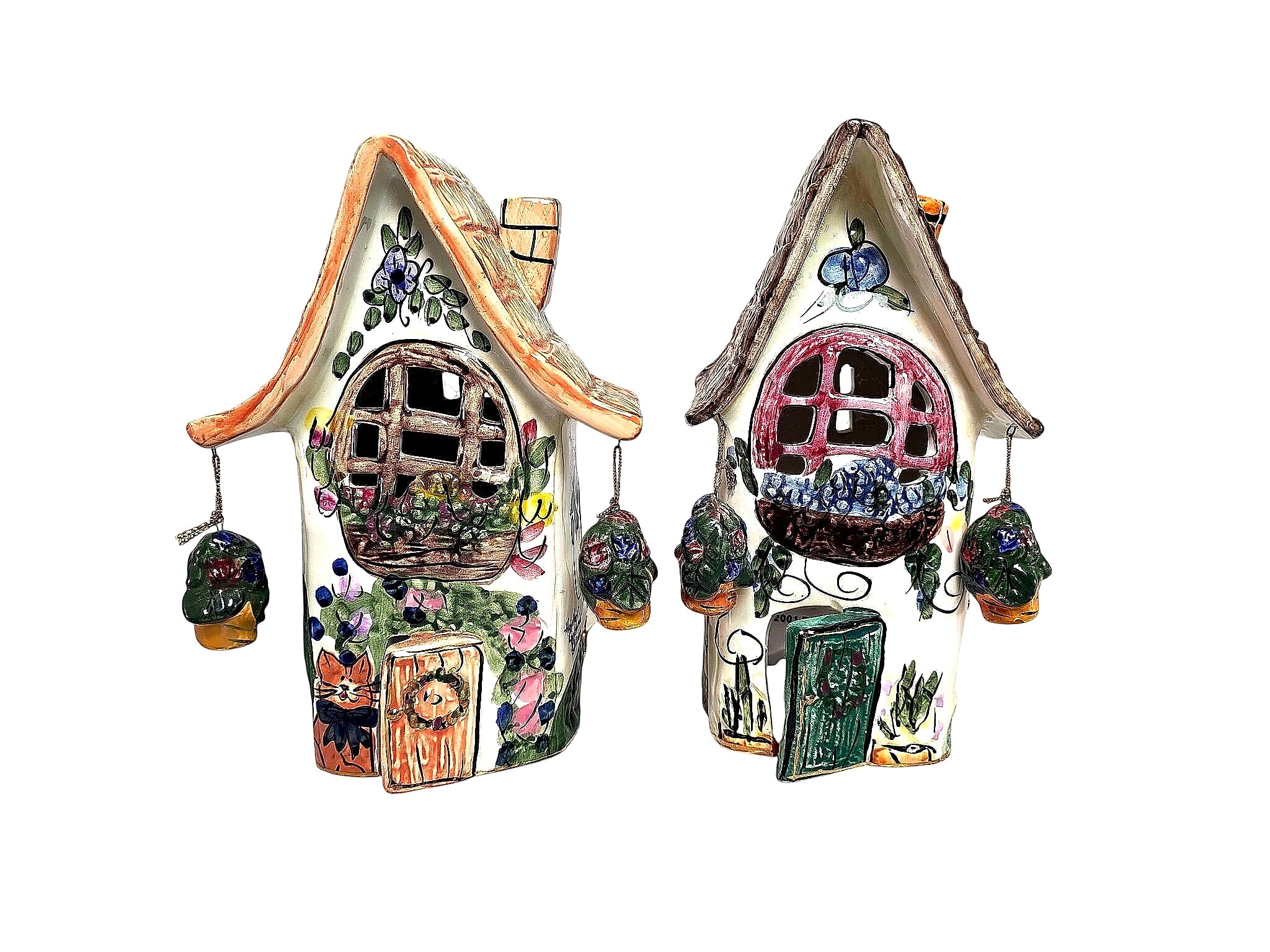Goldminc Blue Sky Clayworks 2001 Ceramic Candle Houses Pair