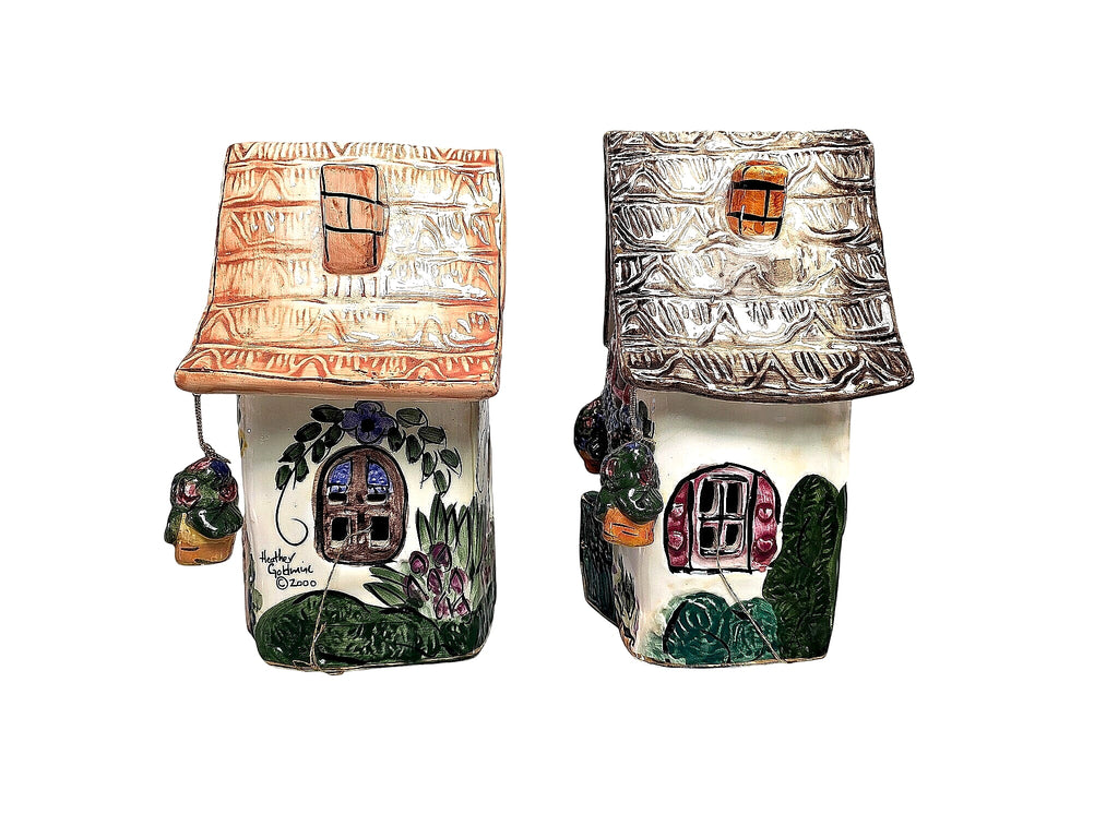 Goldminc Blue Sky Clayworks 2001 Ceramic Candle Houses Pair