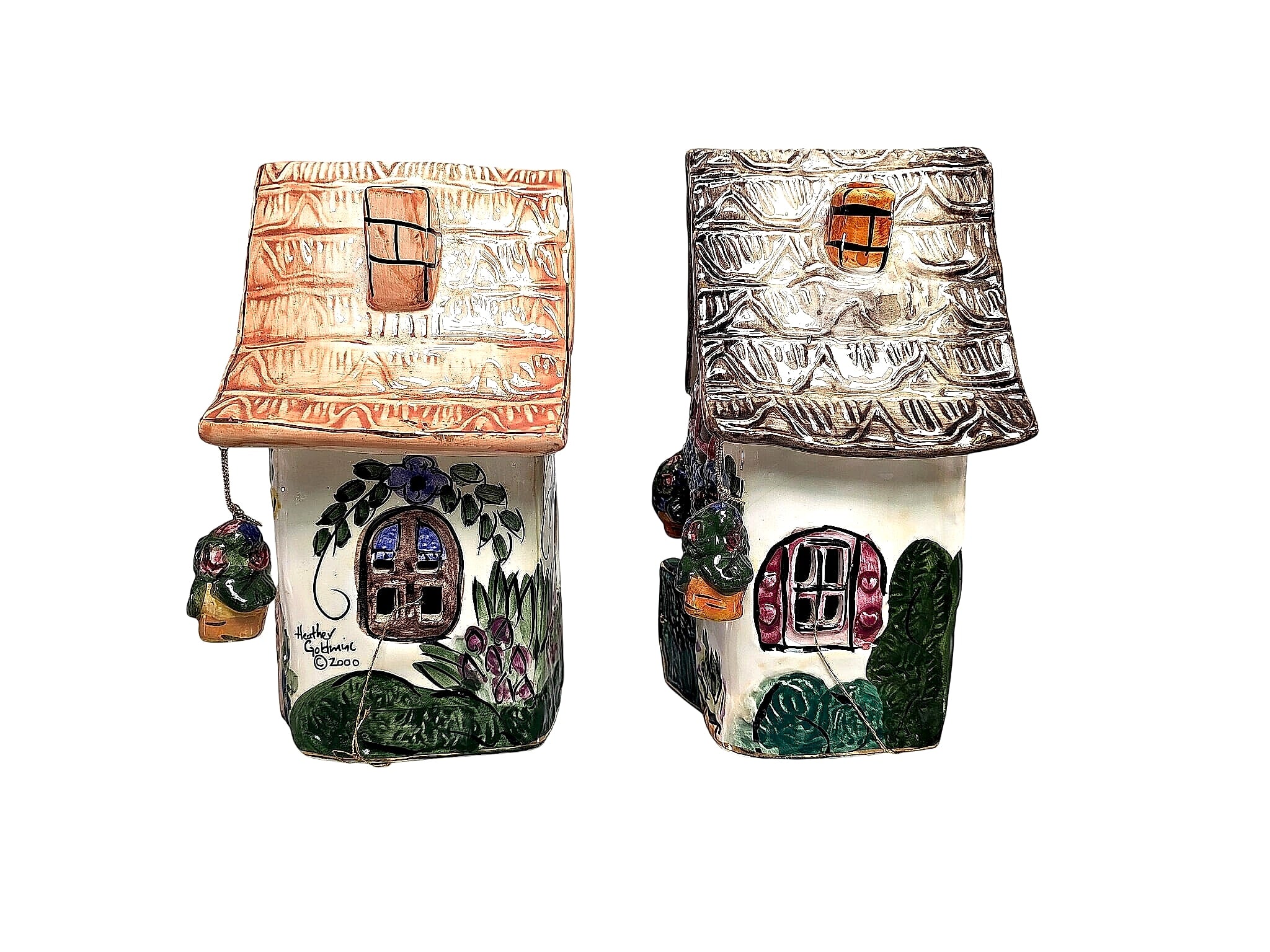 Goldminc Blue Sky Clayworks 2001 Ceramic Candle Houses Pair