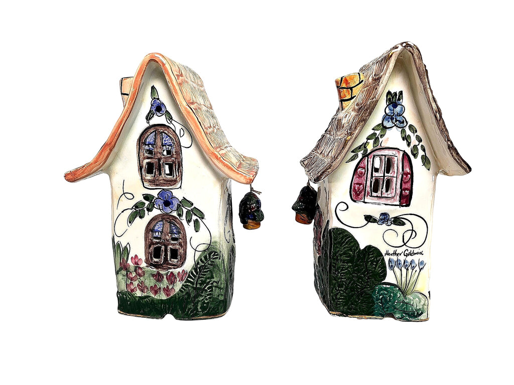 Goldminc Blue Sky Clayworks 2001 Ceramic Candle Houses Pair