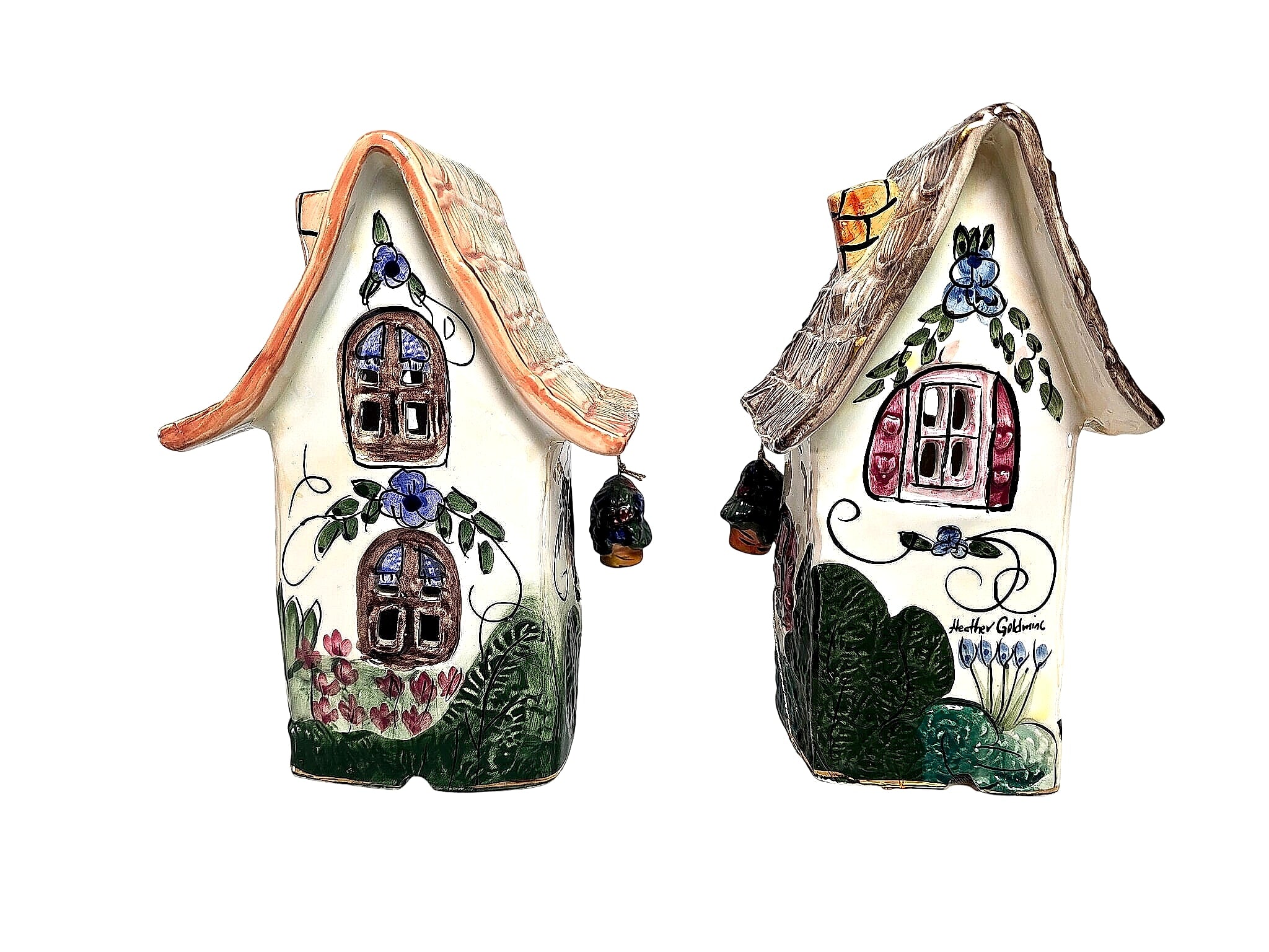 Goldminc Blue Sky Clayworks 2001 Ceramic Candle Houses Pair