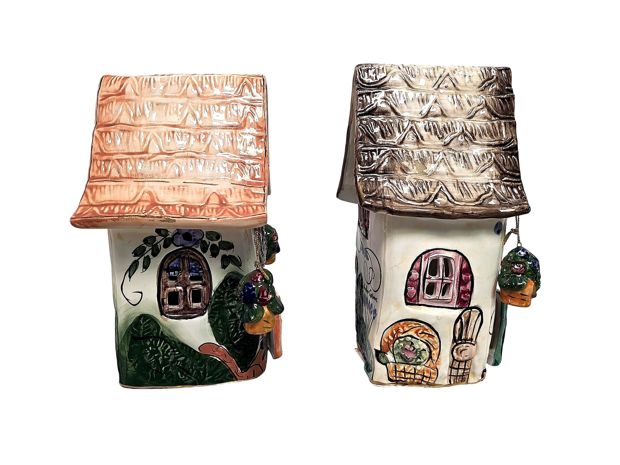 Goldminc Blue Sky Clayworks 2001 Ceramic Candle Houses Pair