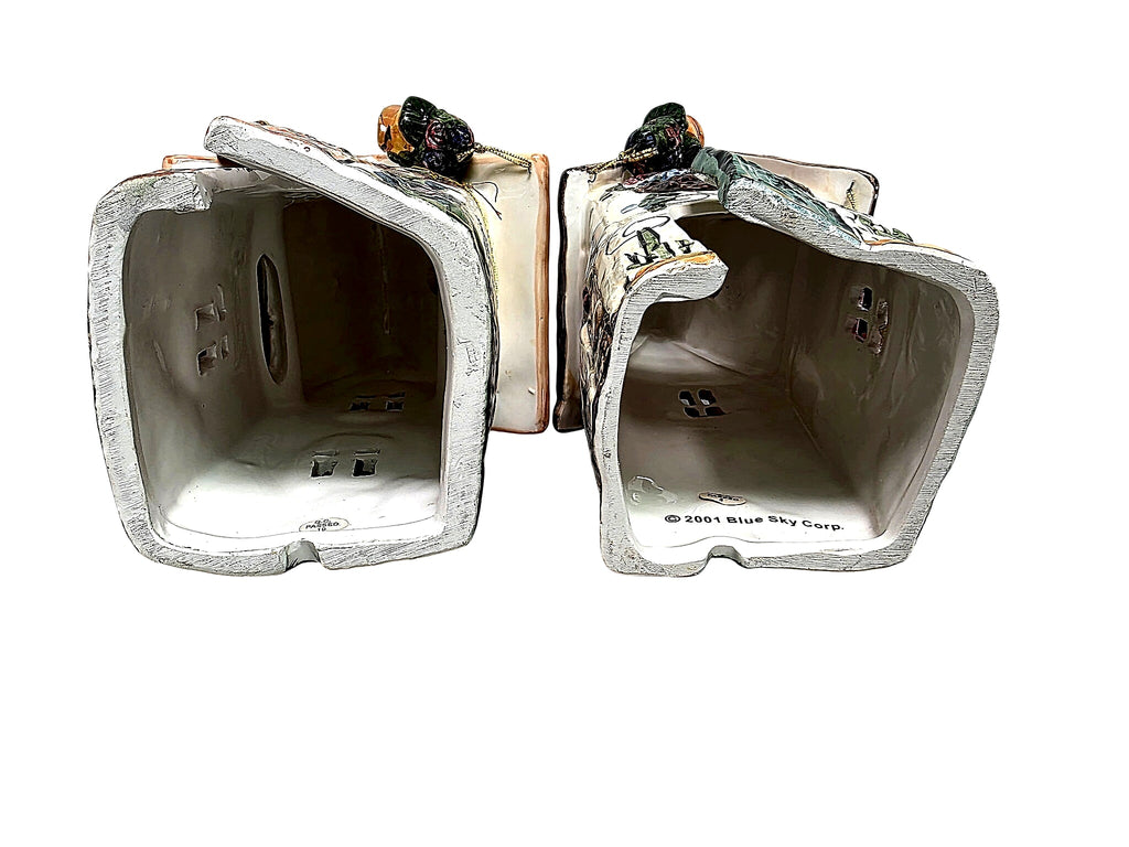 Goldminc Blue Sky Clayworks 2001 Ceramic Candle Houses Pair