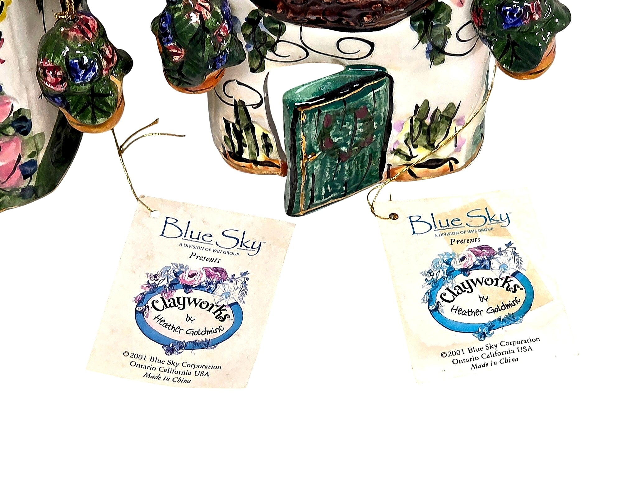 Goldminc Blue Sky Clayworks 2001 Ceramic Candle Houses Pair