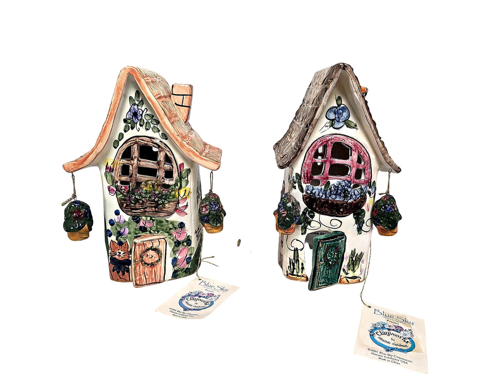 Goldminc Blue Sky Clayworks 2001 Ceramic Candle Houses Pair