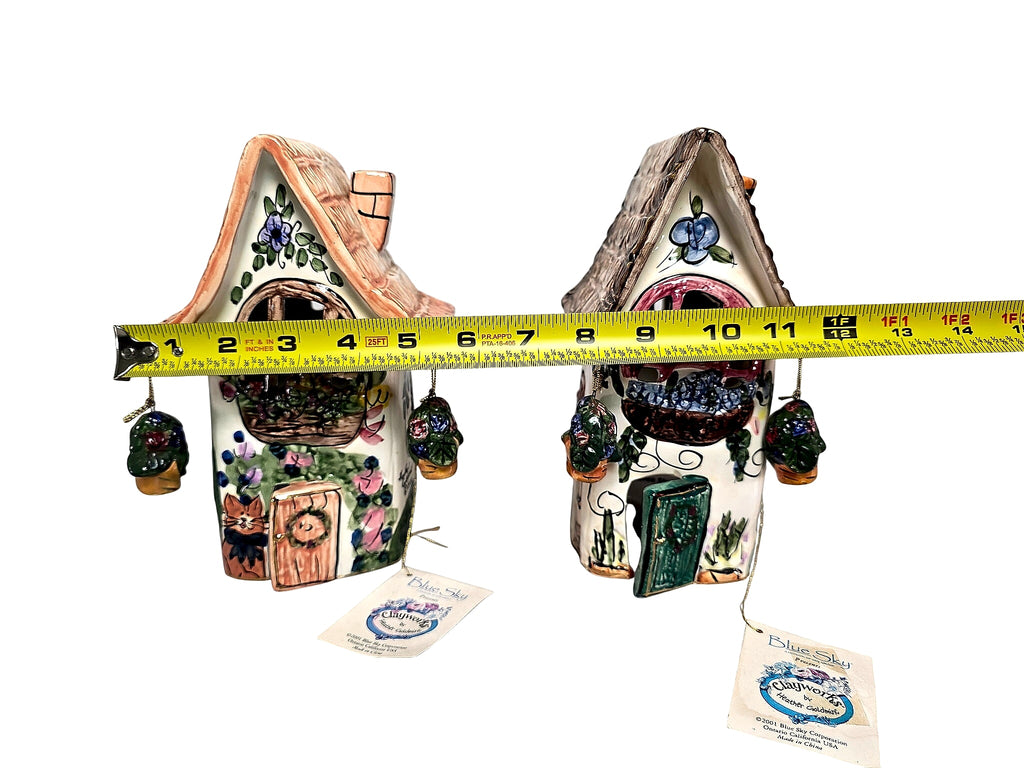 Goldminc Blue Sky Clayworks 2001 Ceramic Candle Houses Pair