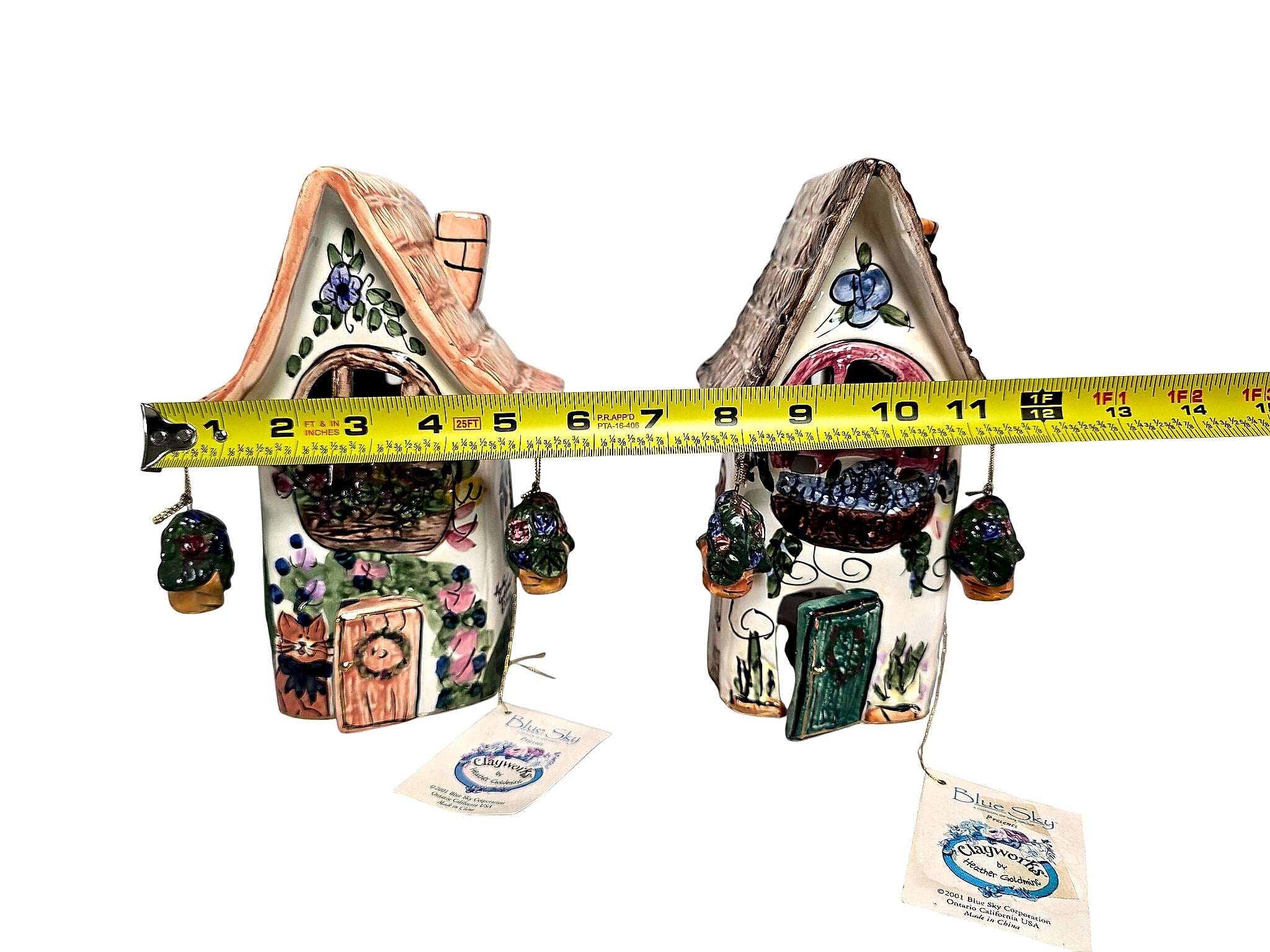 Goldminc Blue Sky Clayworks 2001 Ceramic Candle Houses Pair