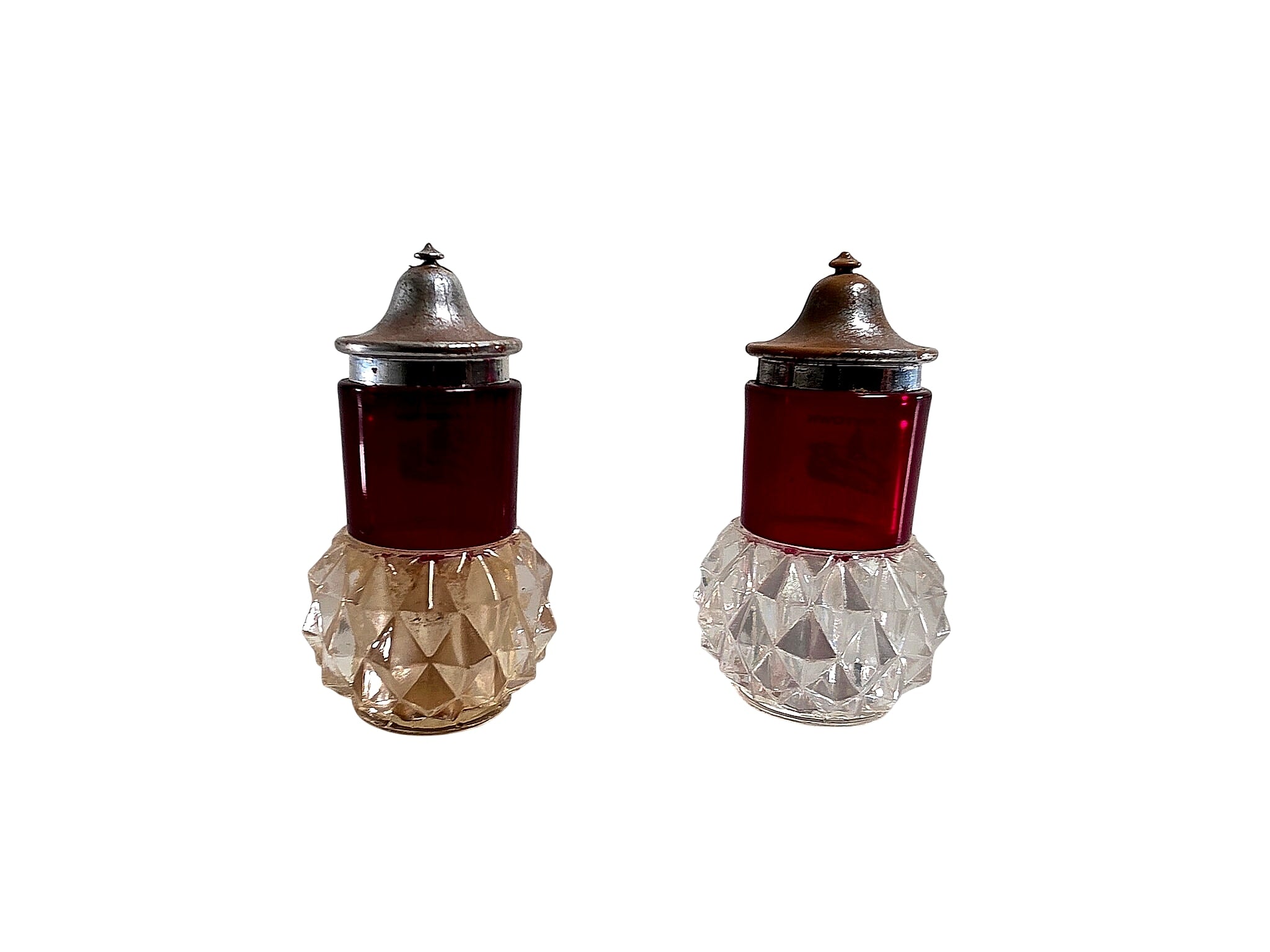 USS Yorktown CV-10 Ruby Flash Glass Shakers Pair