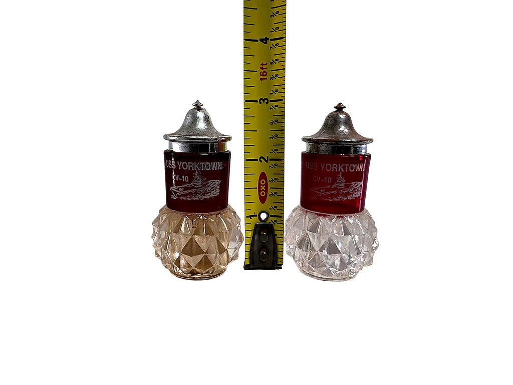 USS Yorktown CV-10 Ruby Flash Glass Shakers Pair