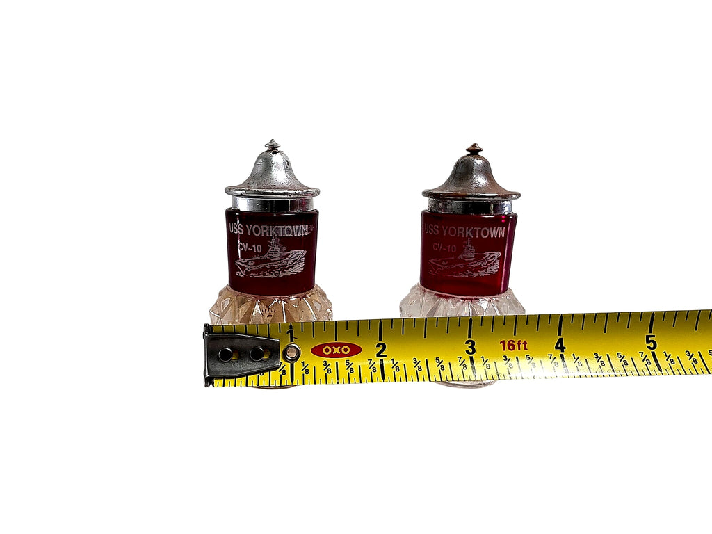 USS Yorktown CV-10 Ruby Flash Glass Shakers Pair