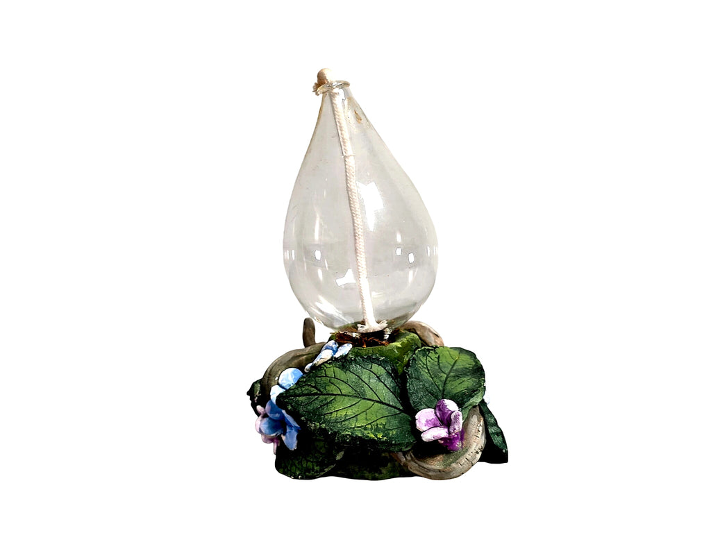 Miniature Oil Lamp Blown Glass Font Figural Floral Base