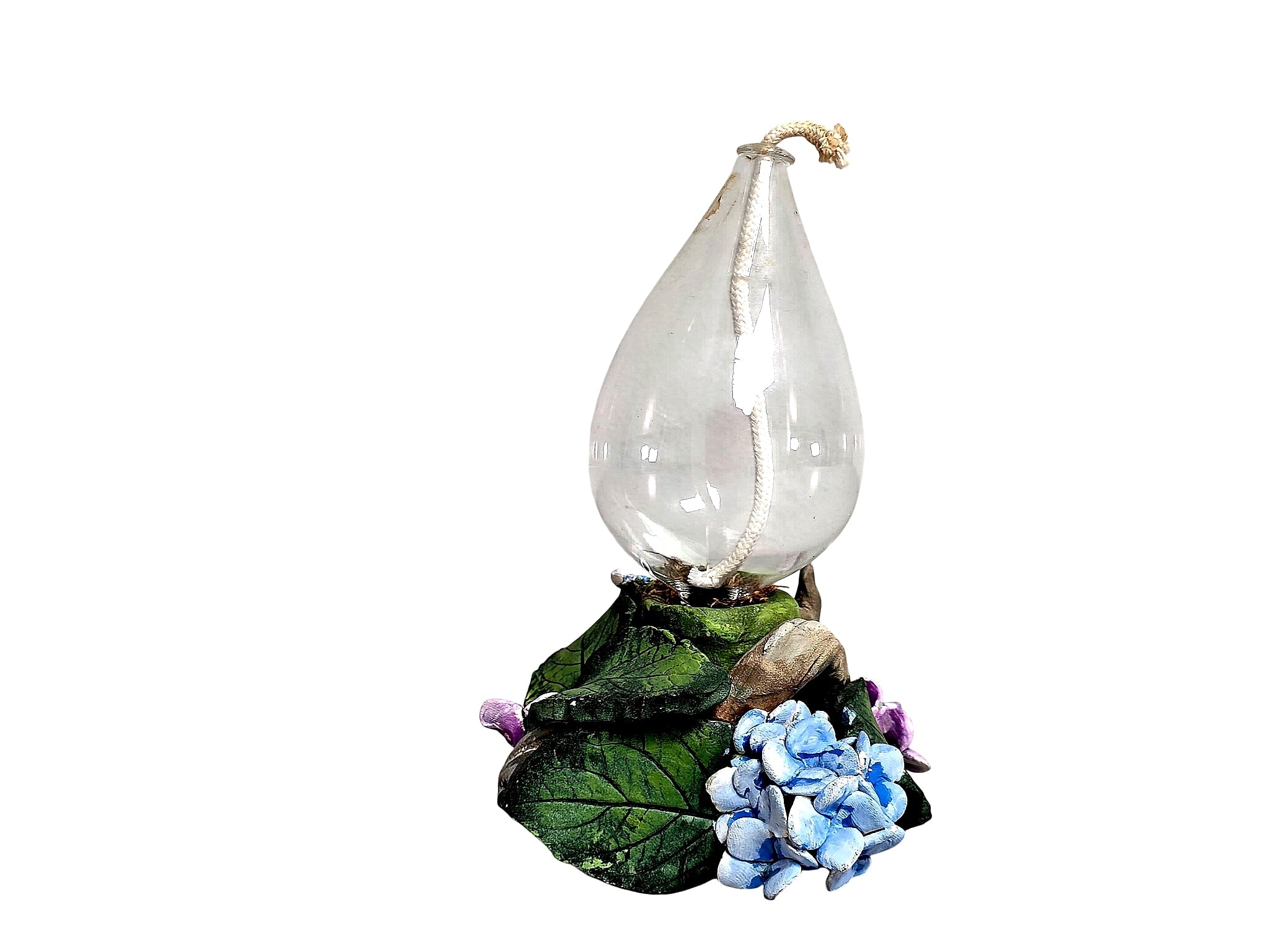 Miniature Oil Lamp Blown Glass Font Figural Floral Base