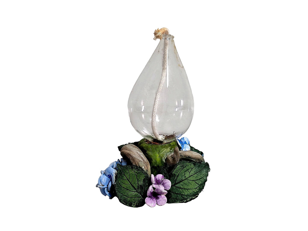 Miniature Oil Lamp Blown Glass Font Figural Floral Base