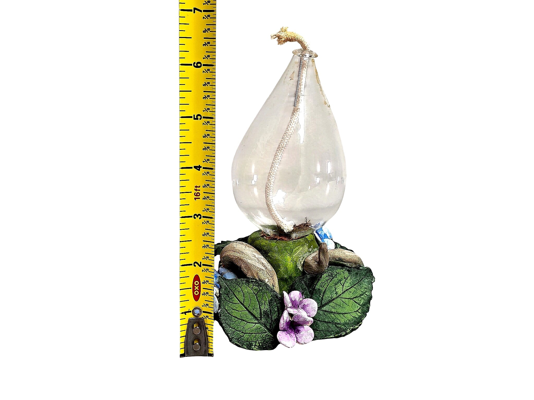 Miniature Oil Lamp Blown Glass Font Figural Floral Base