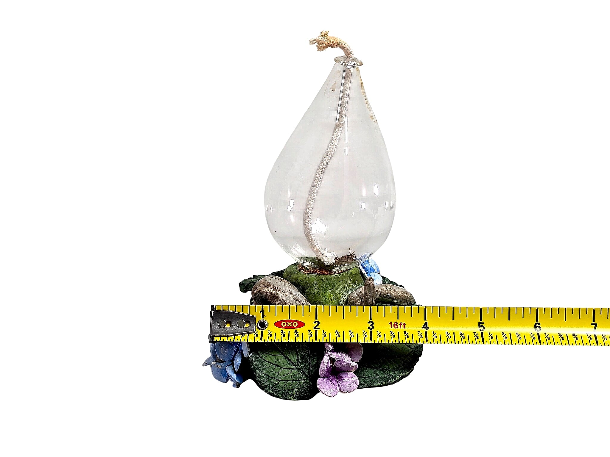 Miniature Oil Lamp Blown Glass Font Figural Floral Base