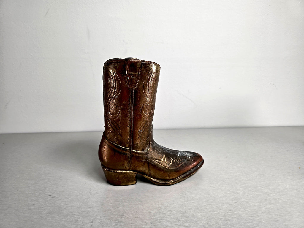 Mid-Century Copper-Clad Cowboy Boot Figurine Vase