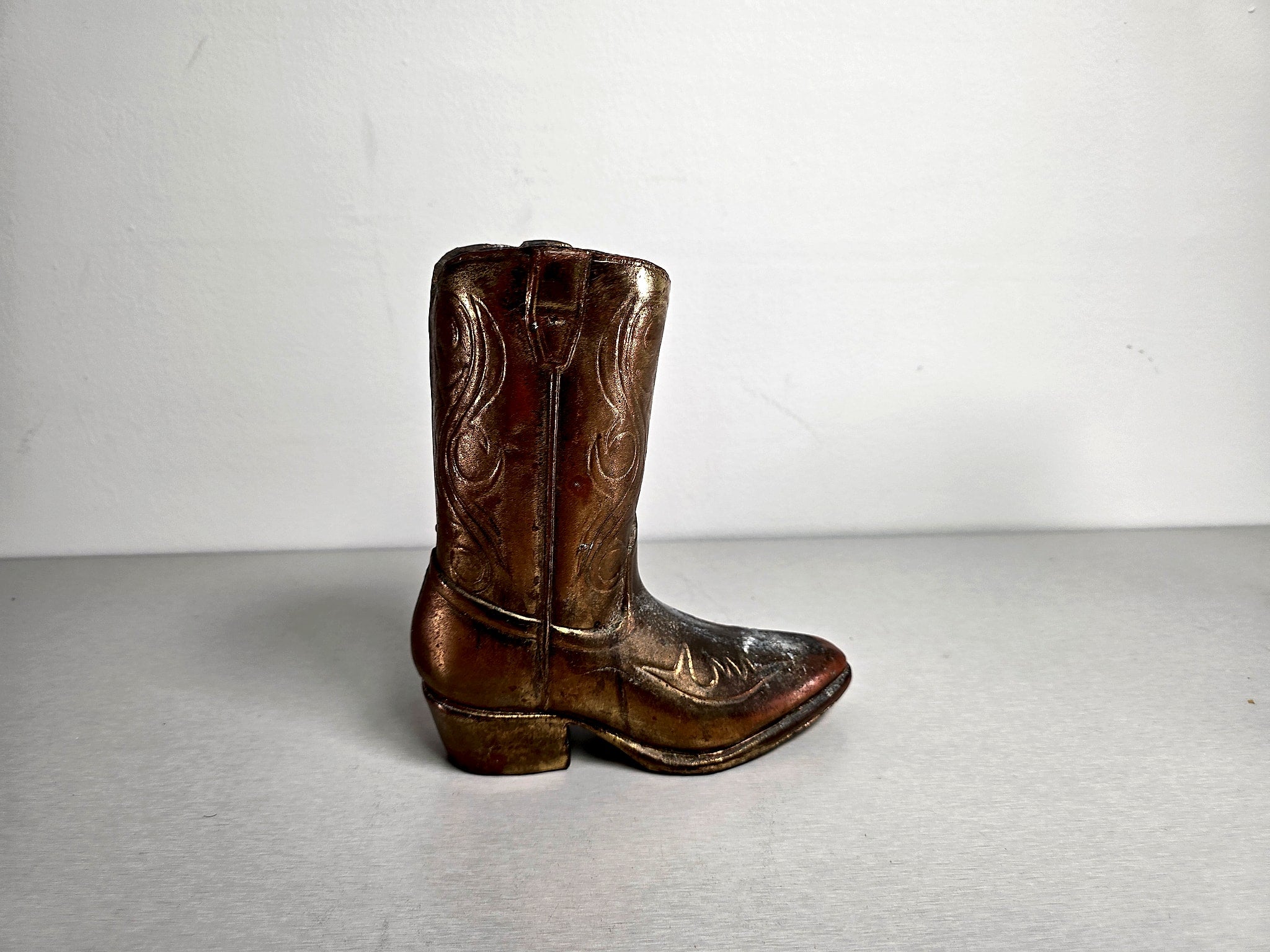 Mid-Century Copper-Clad Cowboy Boot Figurine Vase