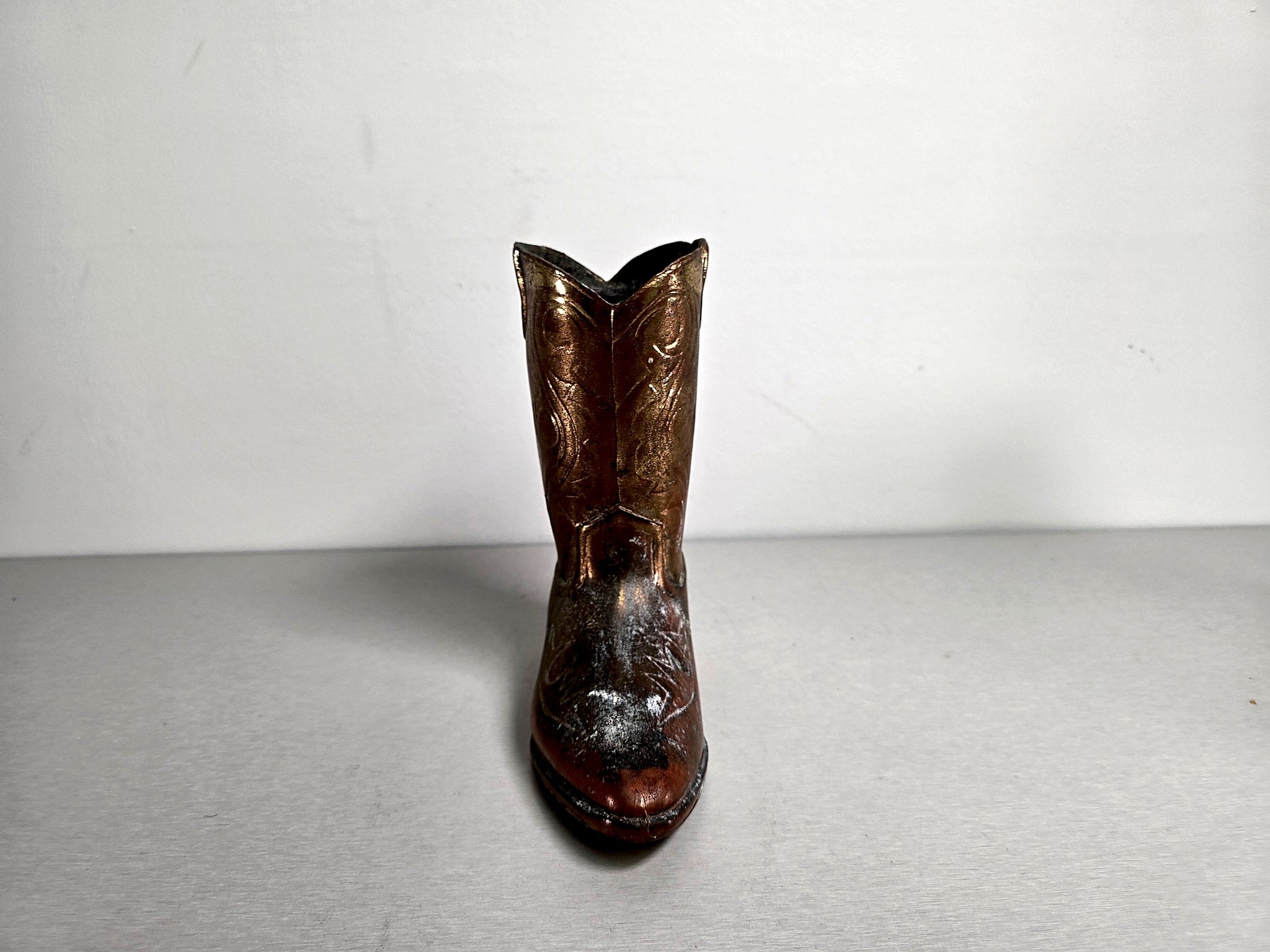 Mid-Century Copper-Clad Cowboy Boot Figurine Vase