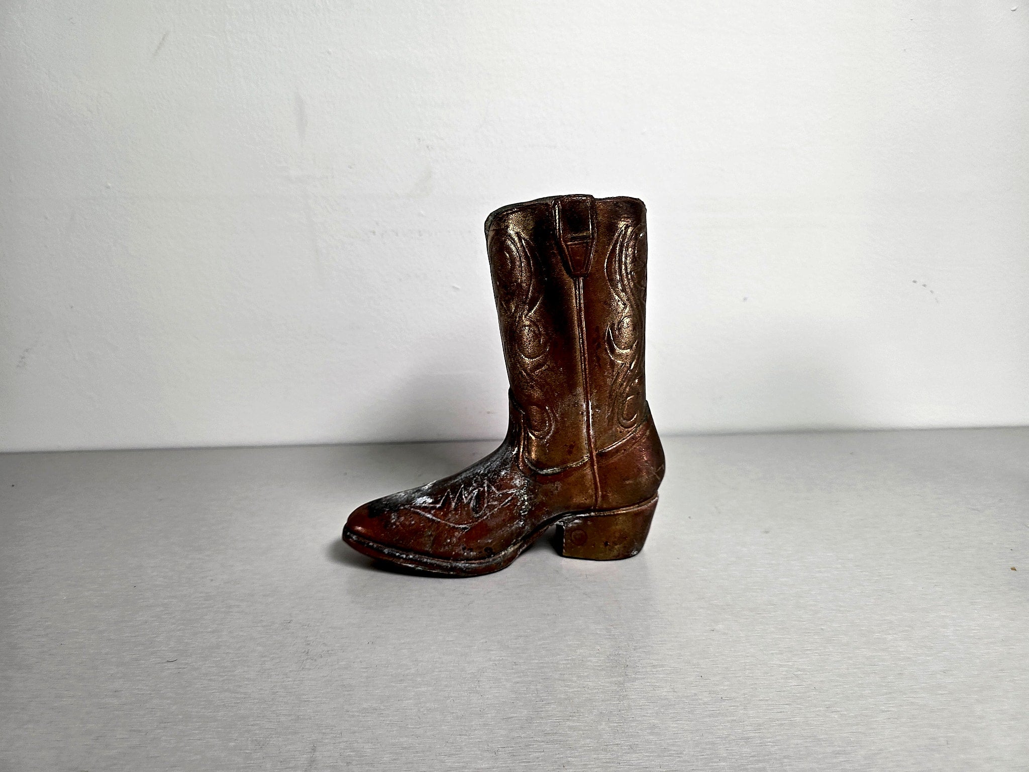 Mid-Century Copper-Clad Cowboy Boot Figurine Vase