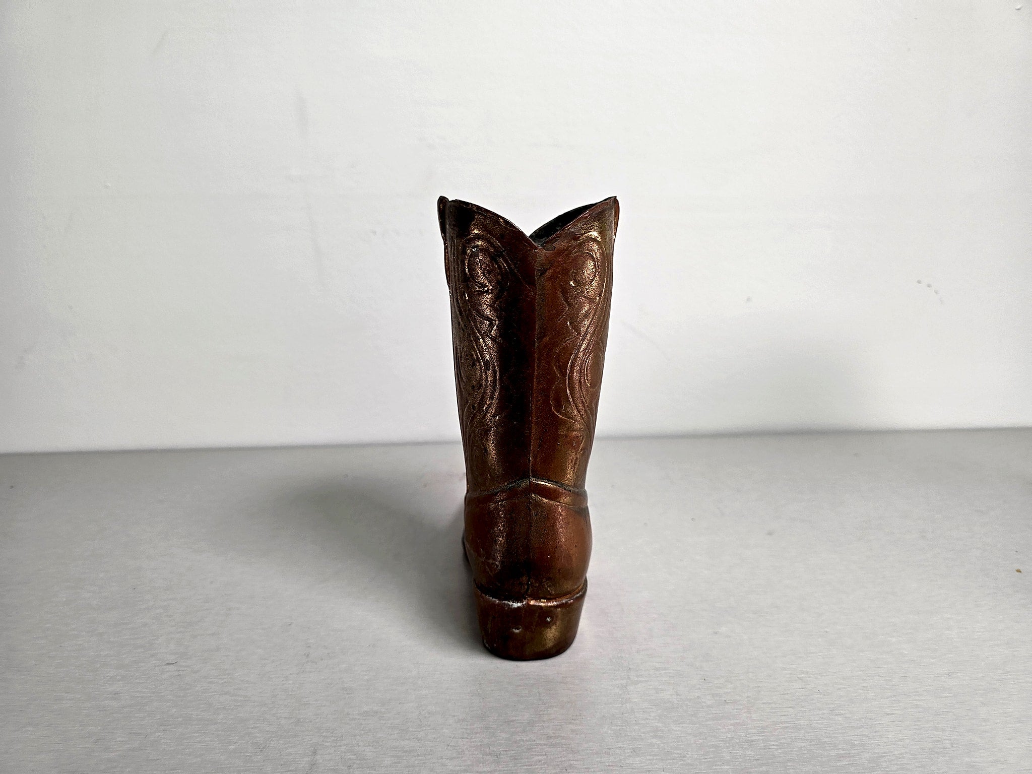 Mid-Century Copper-Clad Cowboy Boot Figurine Vase