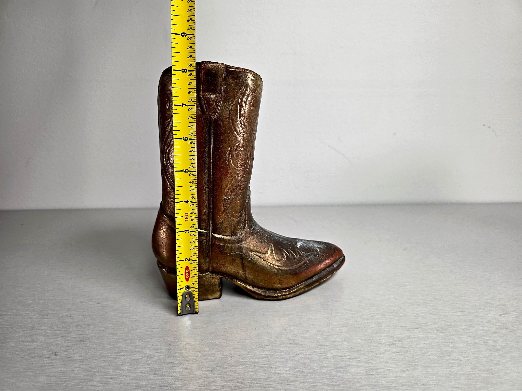 Mid-Century Copper-Clad Cowboy Boot Figurine Vase