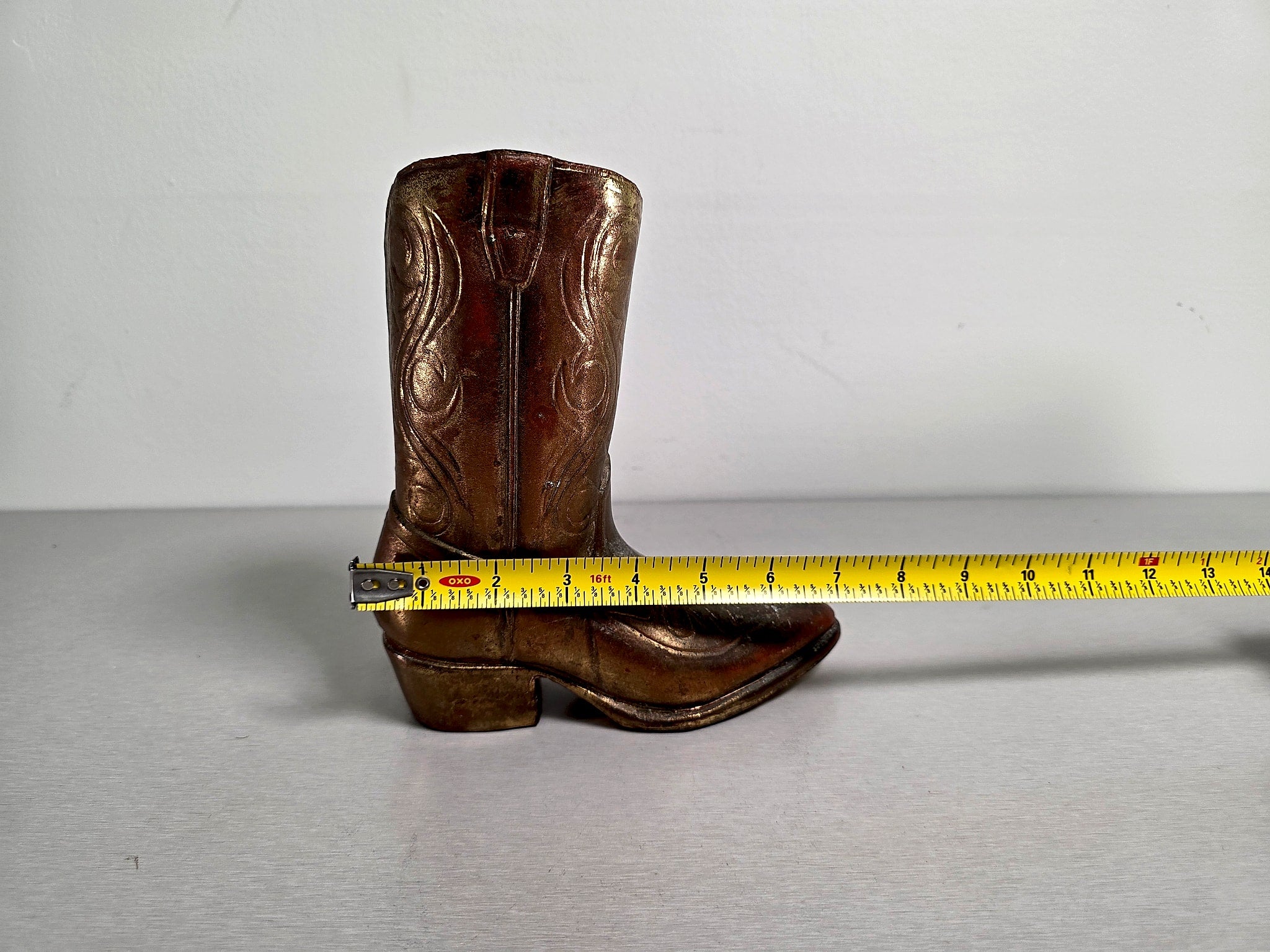 Mid-Century Copper-Clad Cowboy Boot Figurine Vase