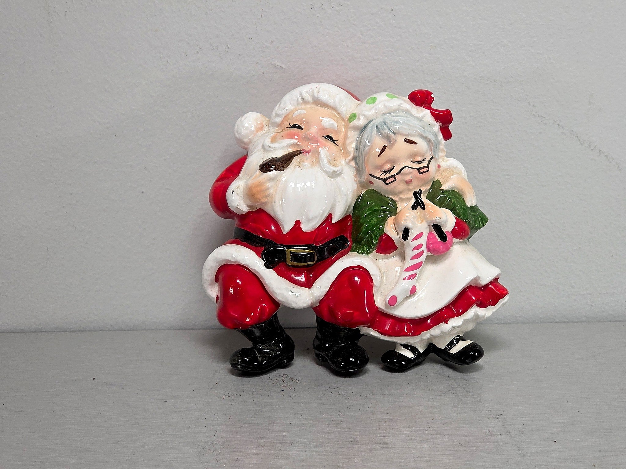 Japan Ceramic Santa Mrs Claus Candle Holder Figurine 1960s