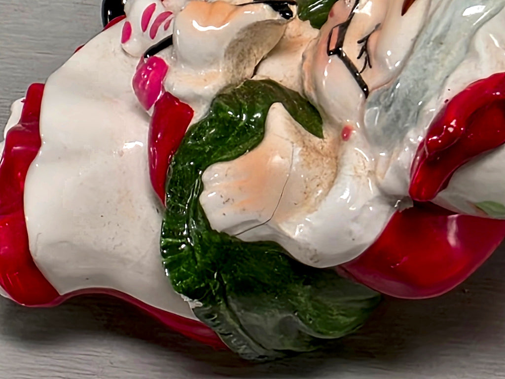 Japan Ceramic Santa Mrs Claus Candle Holder Figurine 1960s